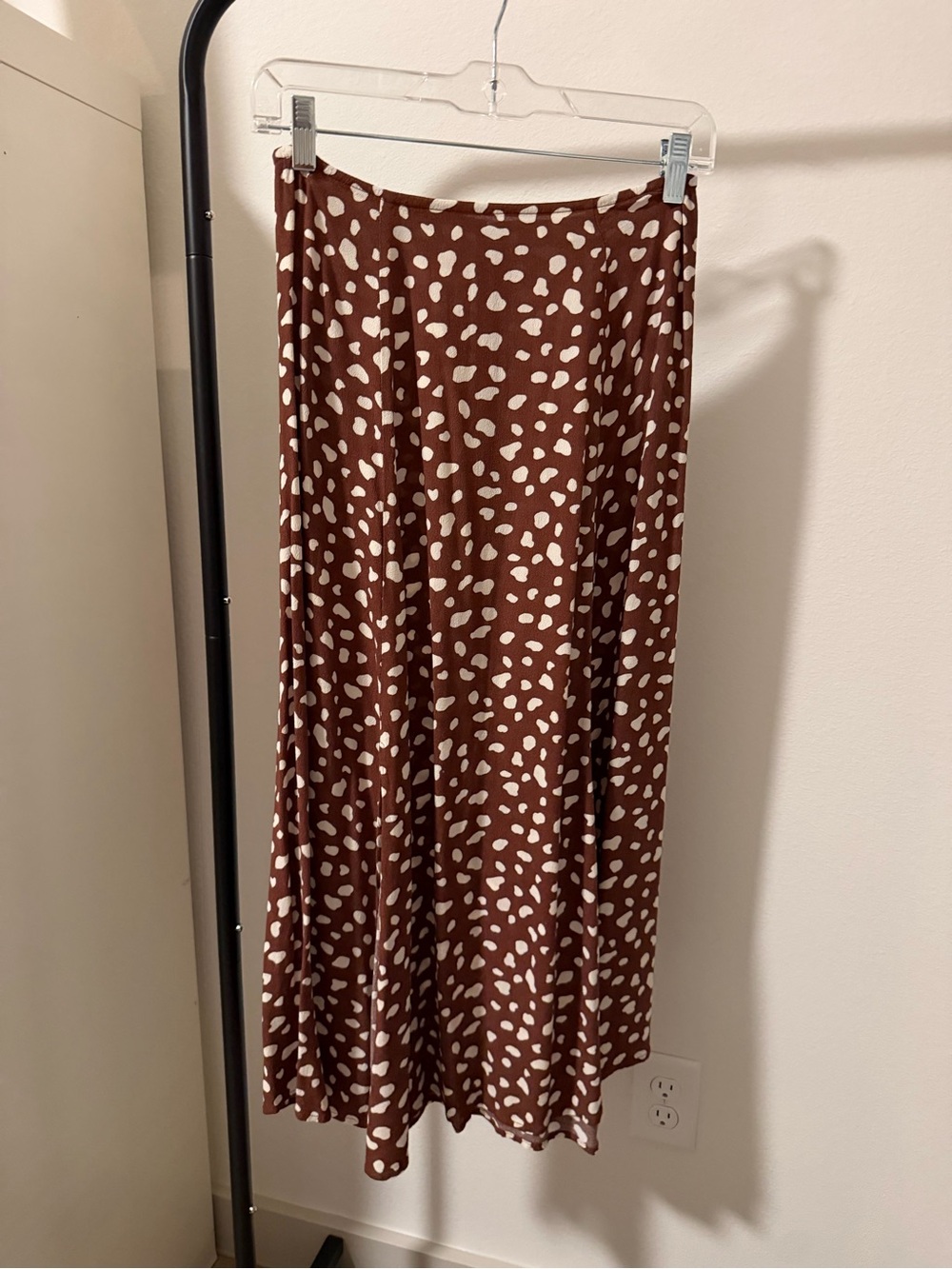 Blu Pepper Brown Spotted Midi Skirt Women’s Small Rayon A-Line